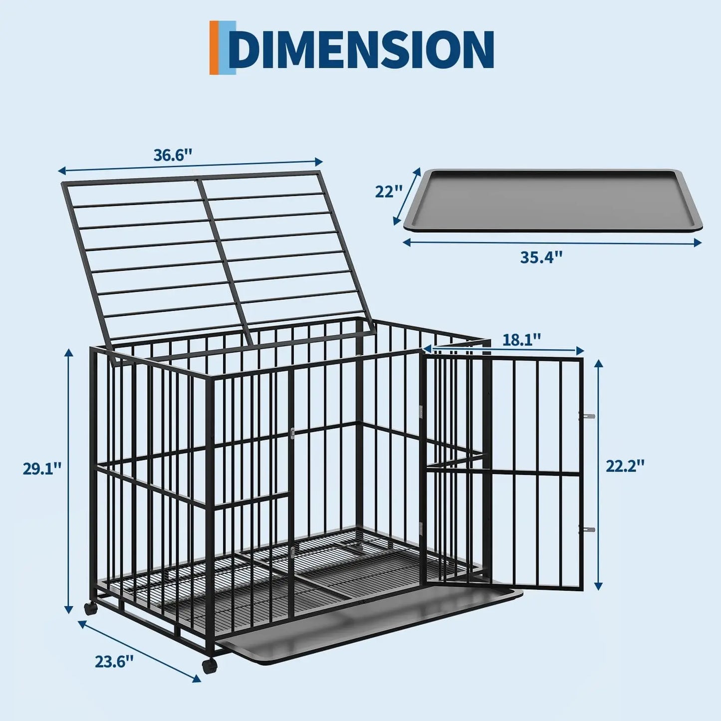 36/42/48 Inch Heavy Duty Stainless Steel Dog Crate Escape Proof Indestructible Dog Kennel With Wheels & Removable Tray