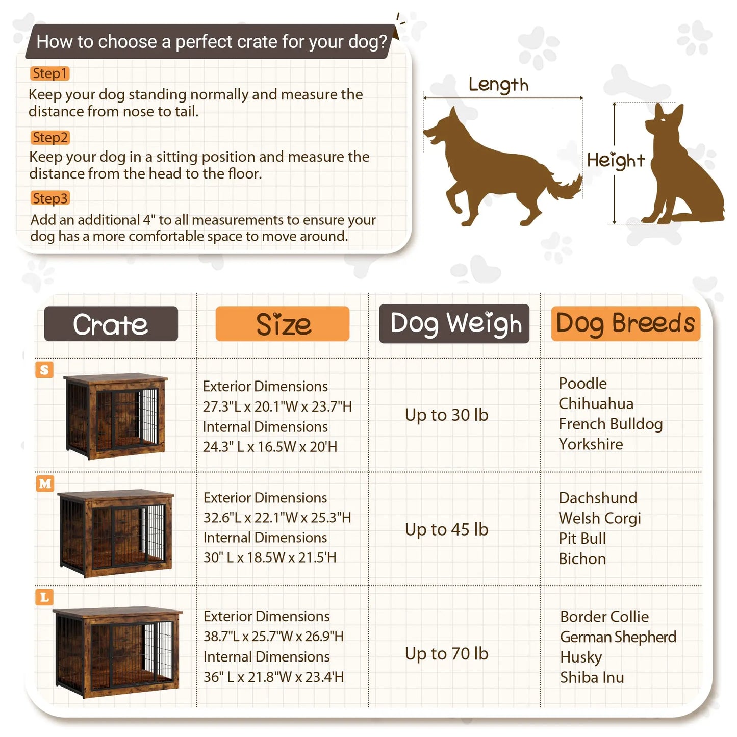 Wooden Dog Crate Furniture With Thick Cushion And Double Door Side Table