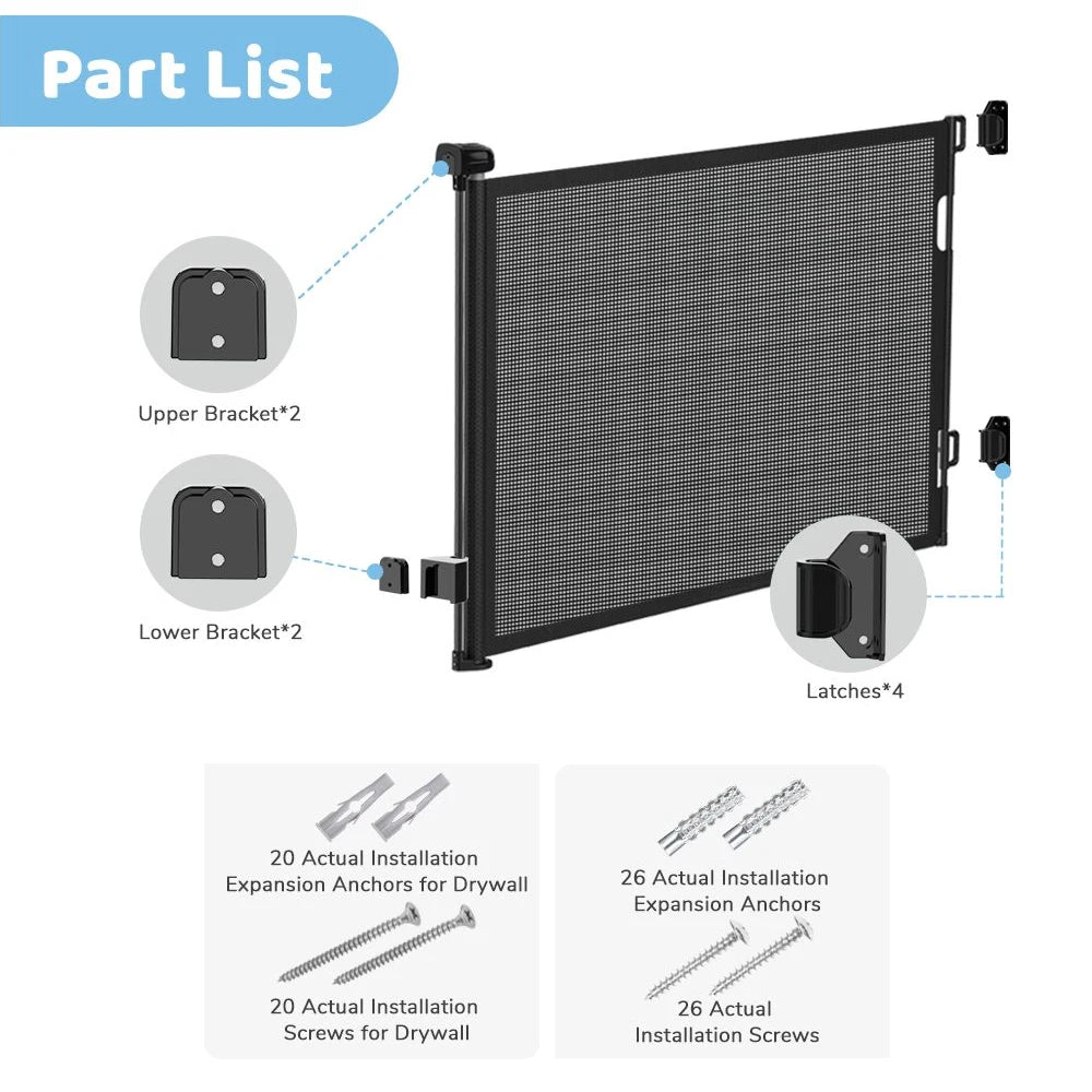 Retractable Pet Gate for Dogs and Cats Indoor Staircase Fence