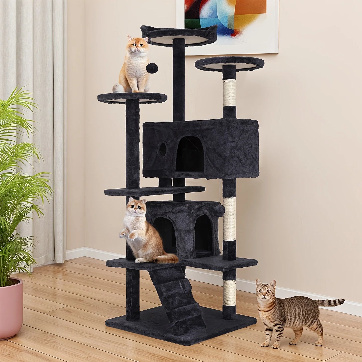 Four Level Cat Tree With Sisal Posts And Dangling Ball