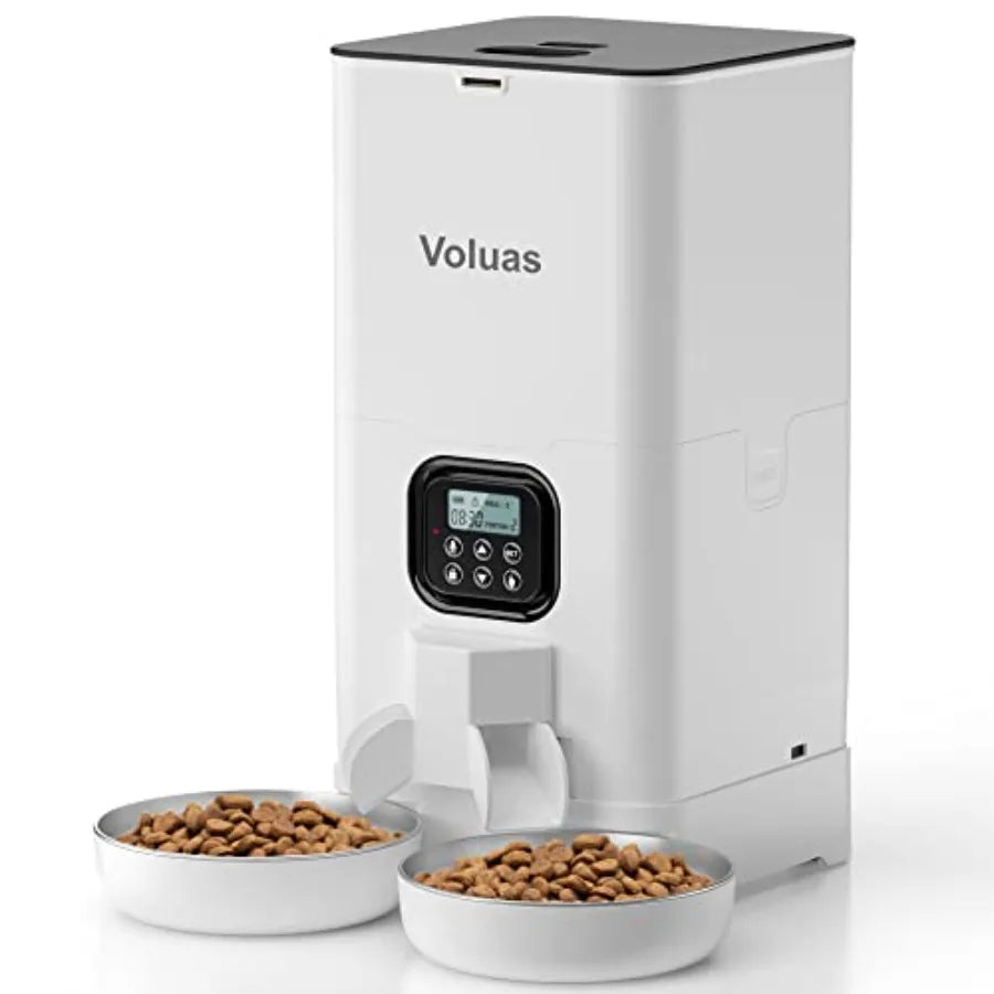 Automatic Cat Feeder for Two Cats, Double Pet Feeder with 2 Stainless Steel Bowls, Timed Cat Feeders with Memory Function