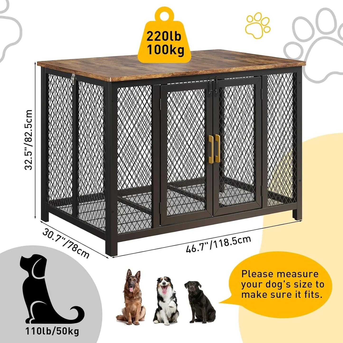 48 Inch Large Dog Crate Furniture with Top Access Door,Heavy Duty Wooden Pet Cage for Medium to Large Dogs Up to 110 Lbs