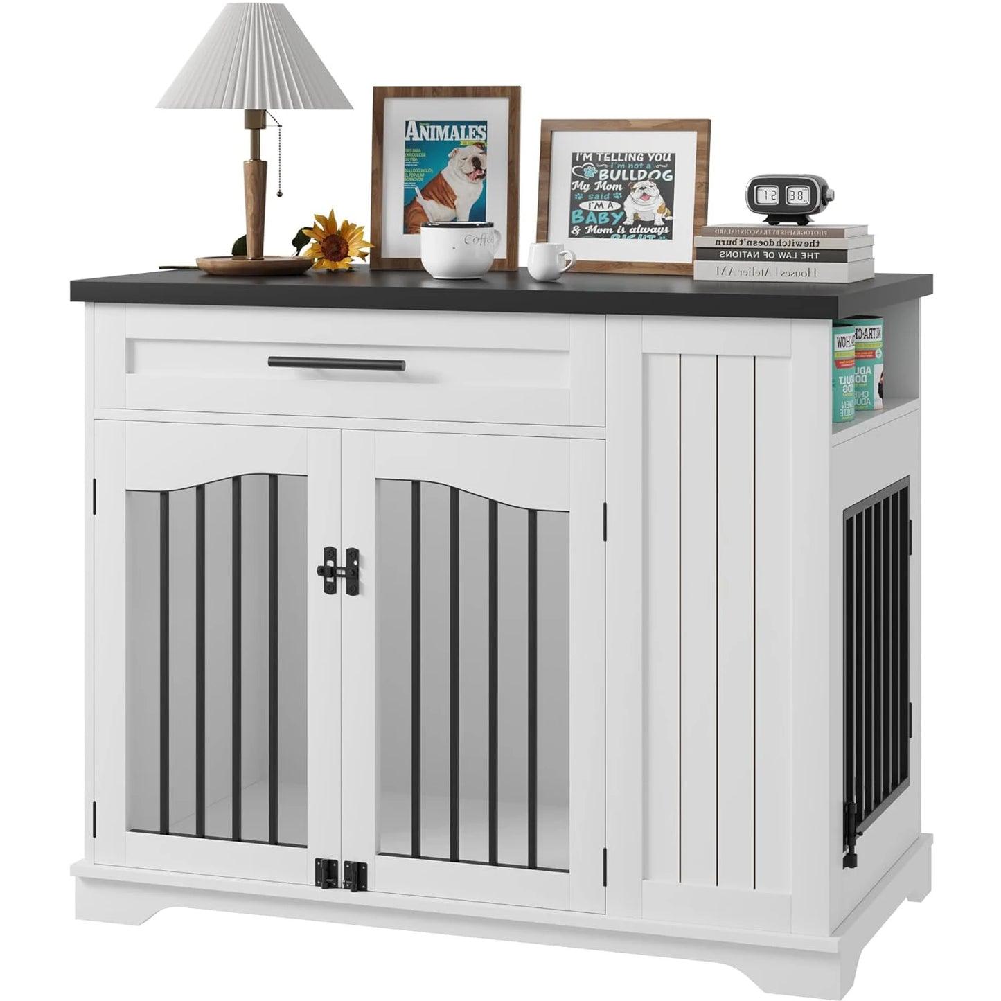 HiMISS Furniture Style Wooden Dog Crate Drawer Storage