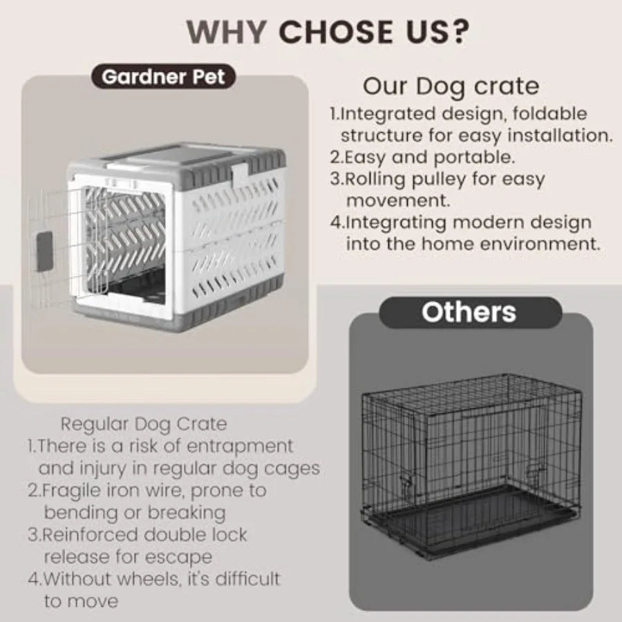 Collapsible Dog Crate for Medium/Small Dogs - 28" L Foldable Dog Cage No-Tool Assembly, Travel Dog Crate with 2 Wheels - Easy t