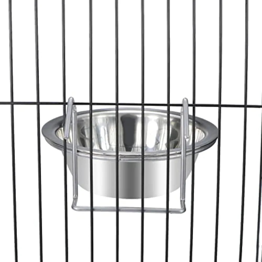 Pet Bowl Stainless Steel Hanging Food Water Bowls Bird Cage Feeder for Birds, Parrots, Small Sized Dogs and Cats M