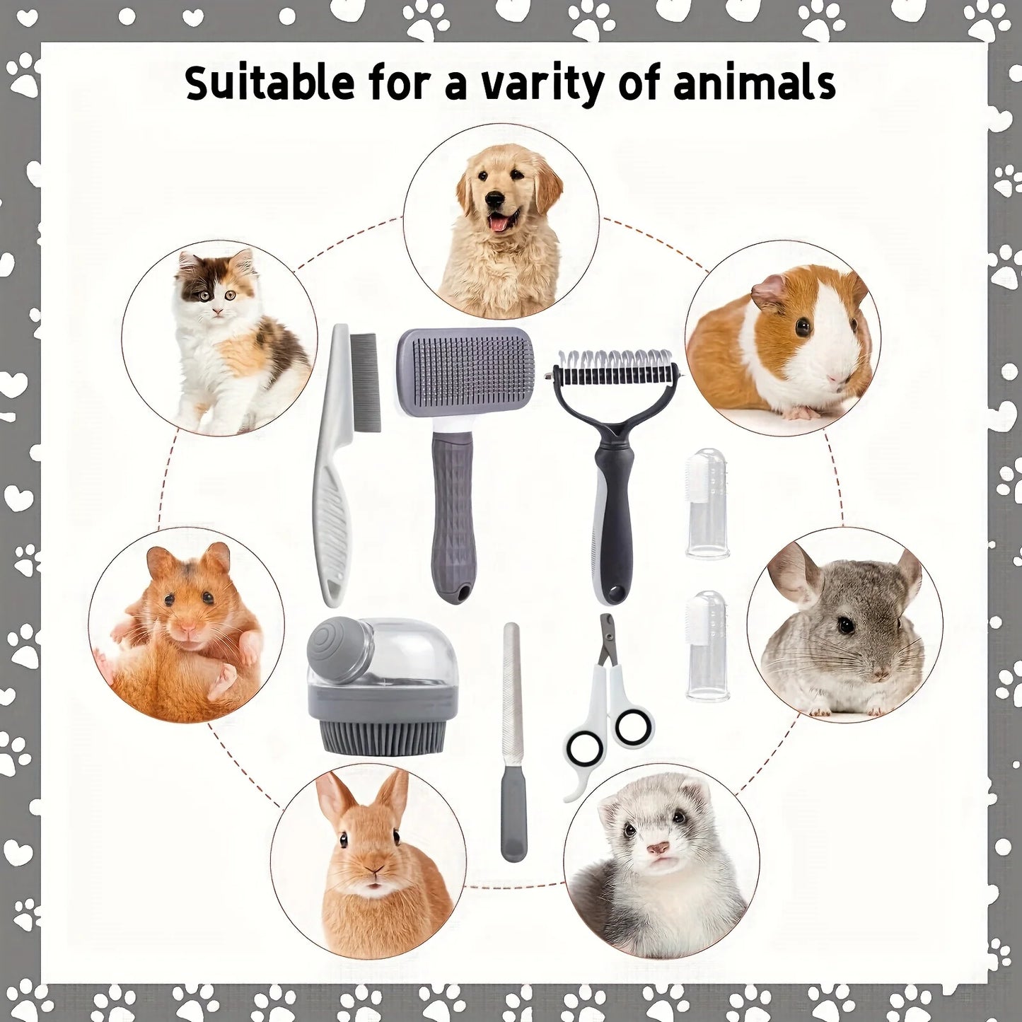 Dog Grooming Kit 8 Pieces Self Cleaning Set With Nail Clippers And File