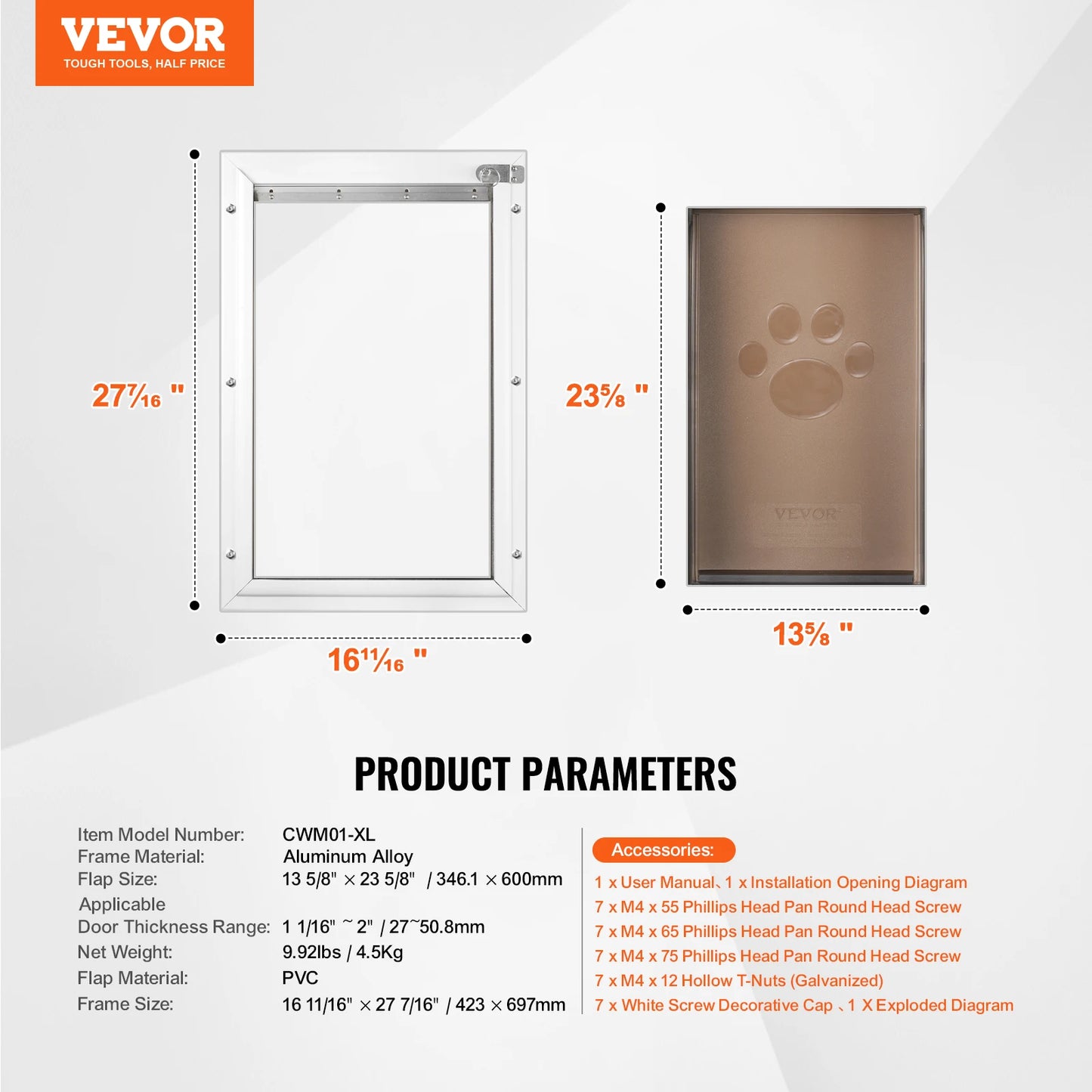 SucceBuy Pet Door Aluminum Frame With Lock And Flap Weatherproof
