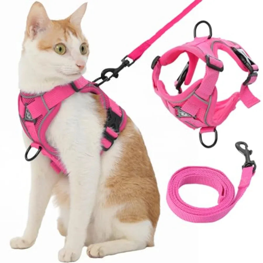 Cat Harness and Leash, Reflective Cat Harness Escape Proof for Walking, Adjustable Kitten Harness and Leash Set, 4 Buckles Easy