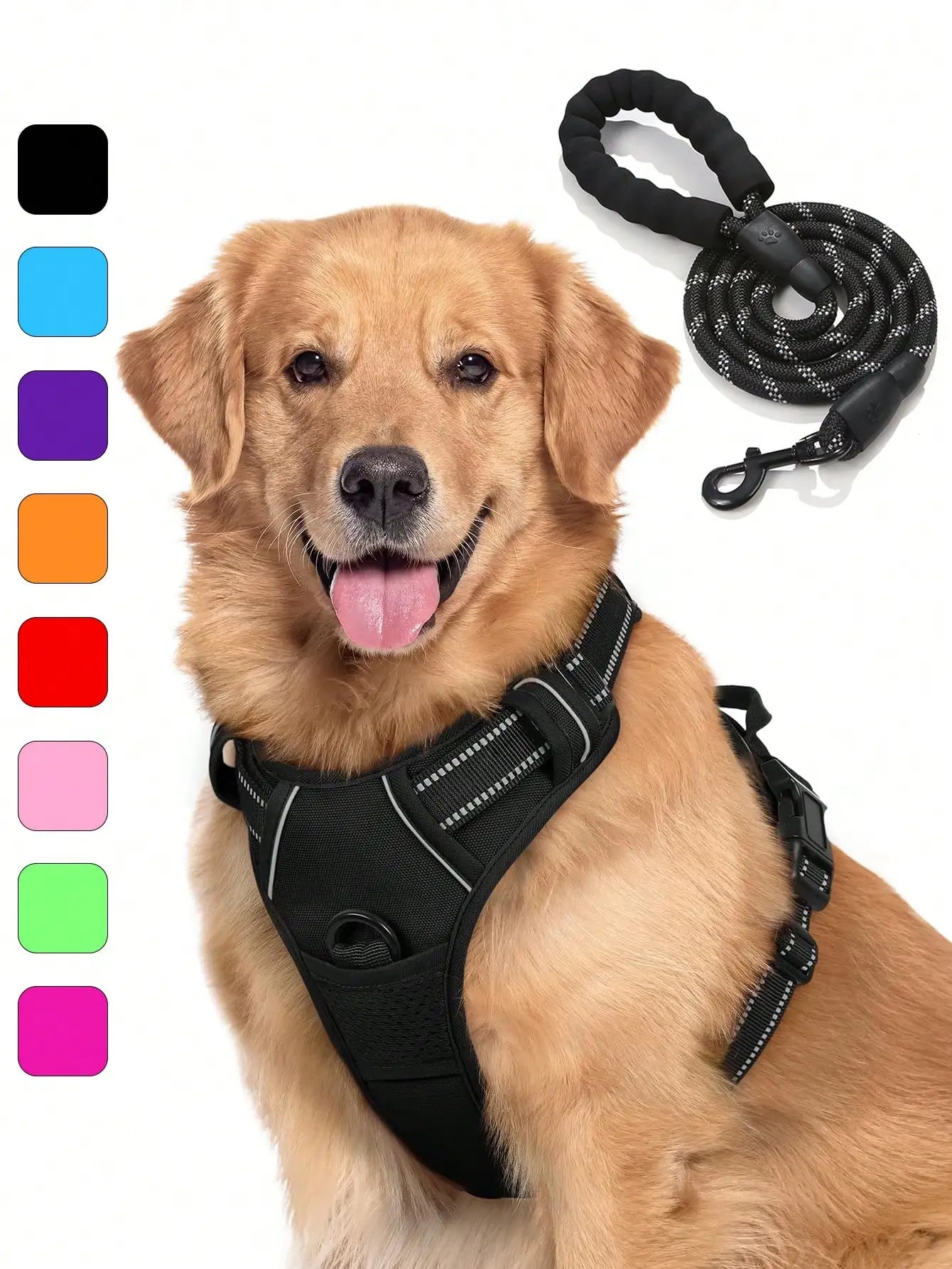 Anti-Pull Dog Harness With Dual Leash Clips, Adjustable Soft Padded Reflective Oxford Vest (No Choking), Easy-Control Handle – Fits All Dog Sizes. Please Check Sizing Before Ordering! (Harness Only, Leash Sold Separately!!)