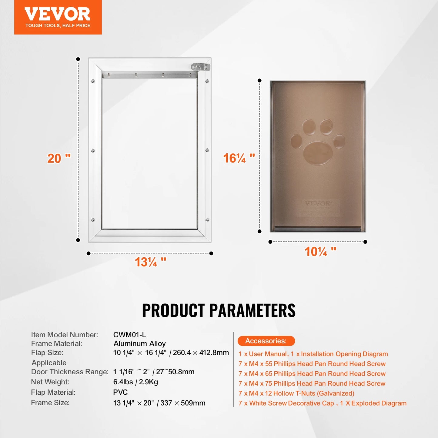NONEDog Door Aluminum Frame Pet Door With Lock And Flap System
