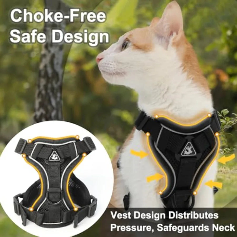 Cat Harness and Leash, Reflective Cat Harness Escape Proof for Walking, Adjustable Kitten Harness and Leash Set, 4 Buckles Easy