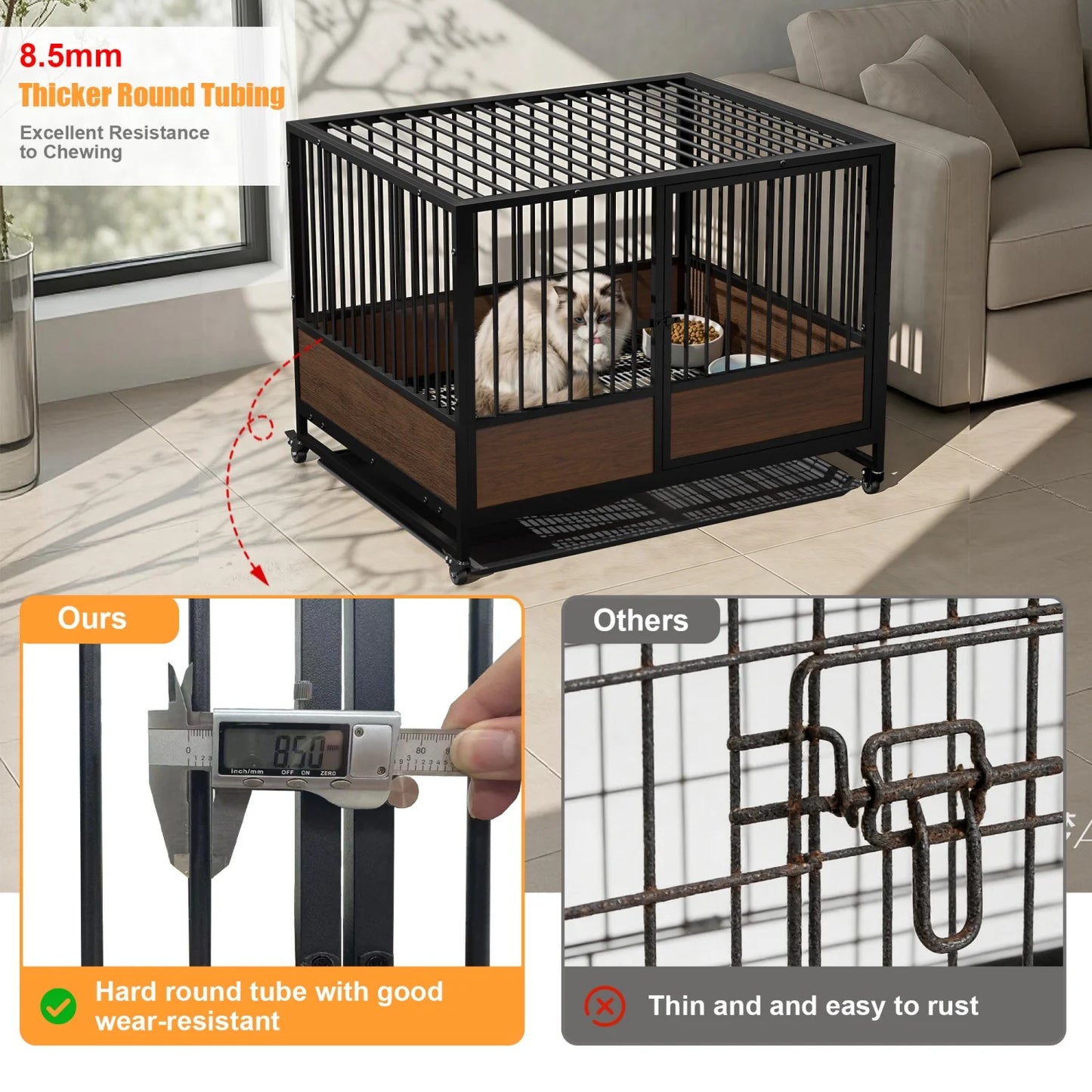 Heavy Duty Dog Crate Cage Kennel Removable Tray Rolling Pet Cat Kitten Whelping Cage on Wheels for Homes Cat Boarding Pet Shops Stackable 2 in 1