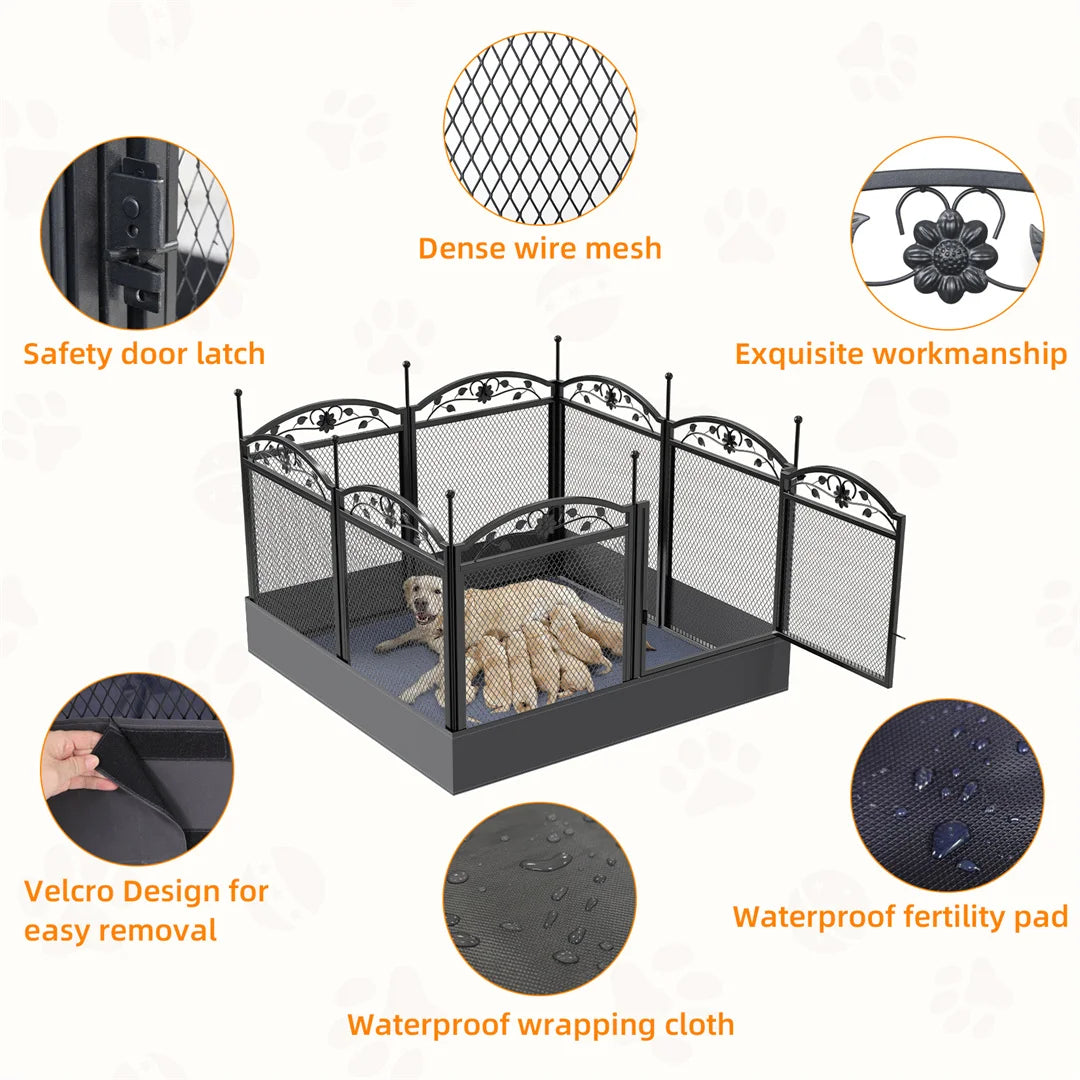 BINGOPAW Heavy Duty 8 Panel Dog Playpen Iron Fence Indoor Outdoor