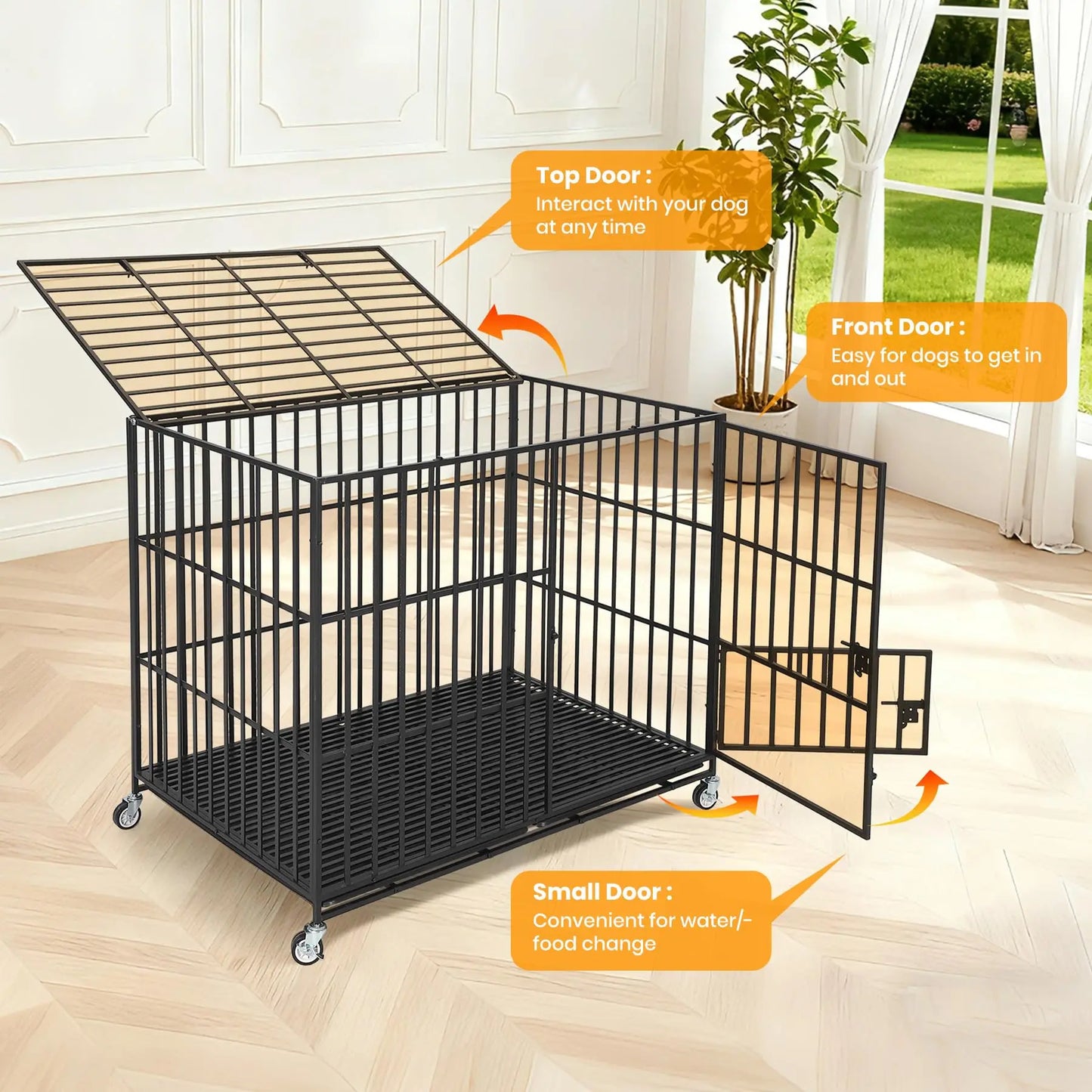 HiMISS Heavy Duty Escape Proof Metal Dog Crate 3 Doors