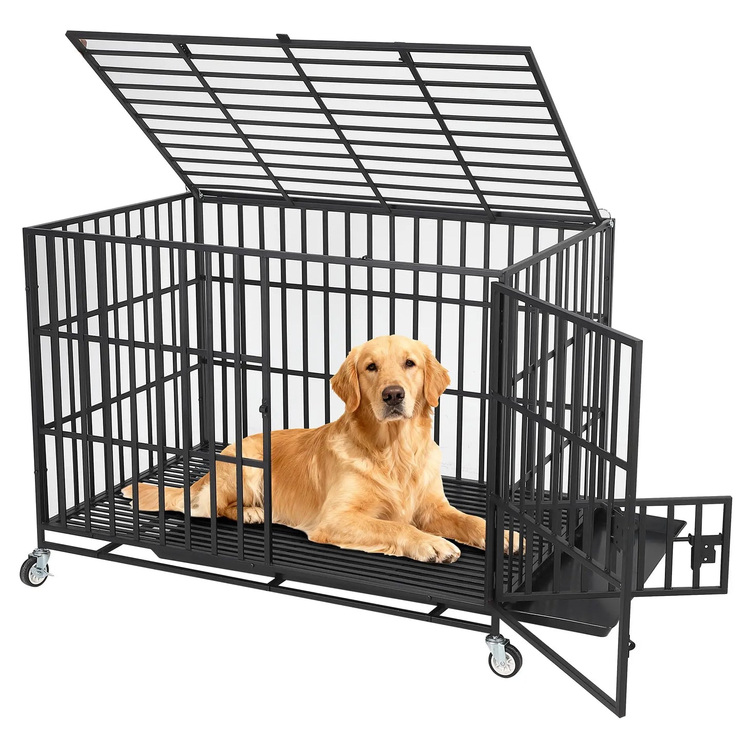 HiMISS Heavy Duty Escape Proof Metal Dog Crate 3 Doors