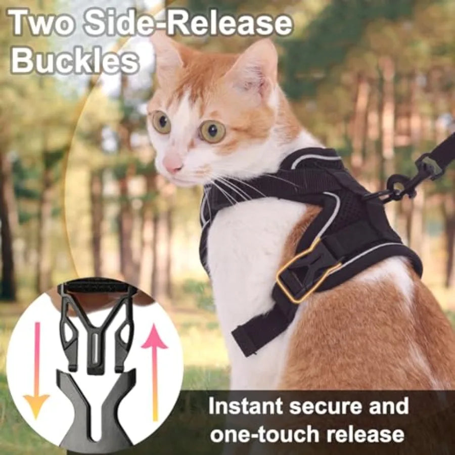 Cat Harness and Leash, Reflective Cat Harness Escape Proof for Walking, Adjustable Kitten Harness and Leash Set, 4 Buckles Easy