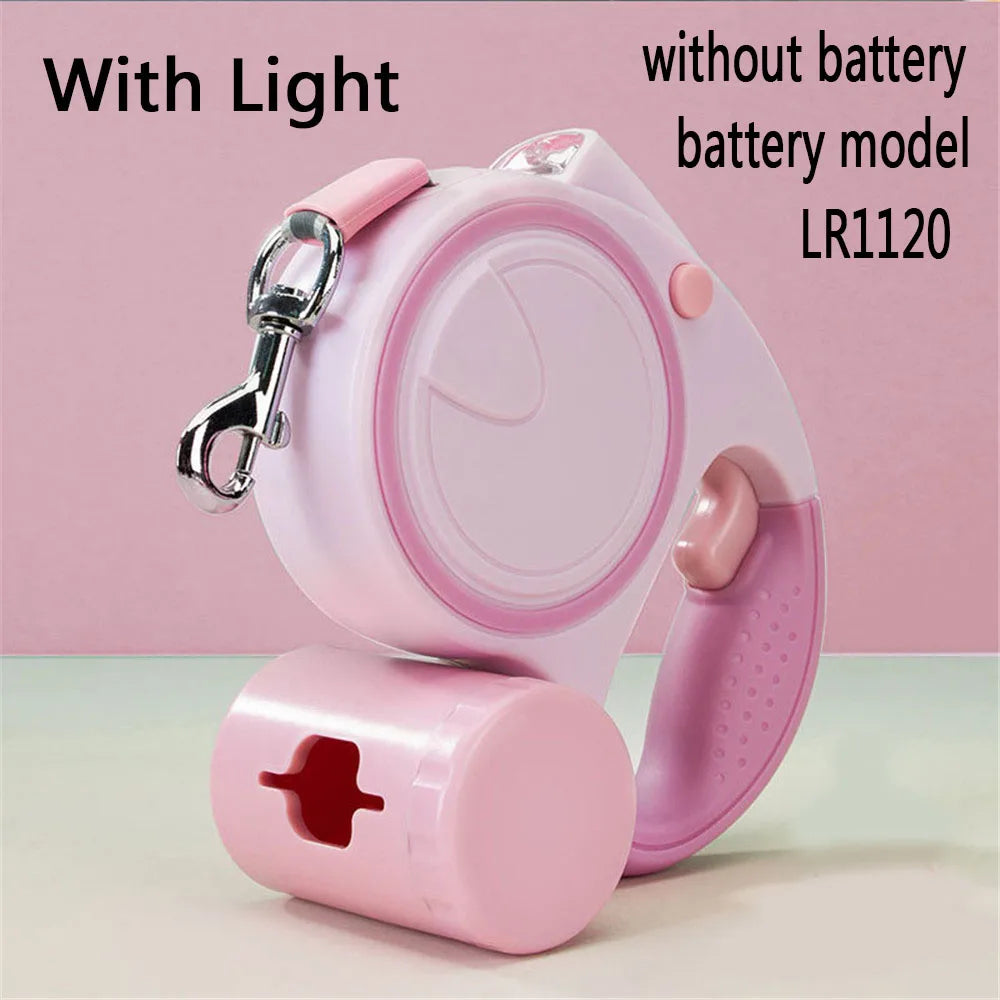 Retractable Dog Leash With LED Lights Nylon Belt Durable