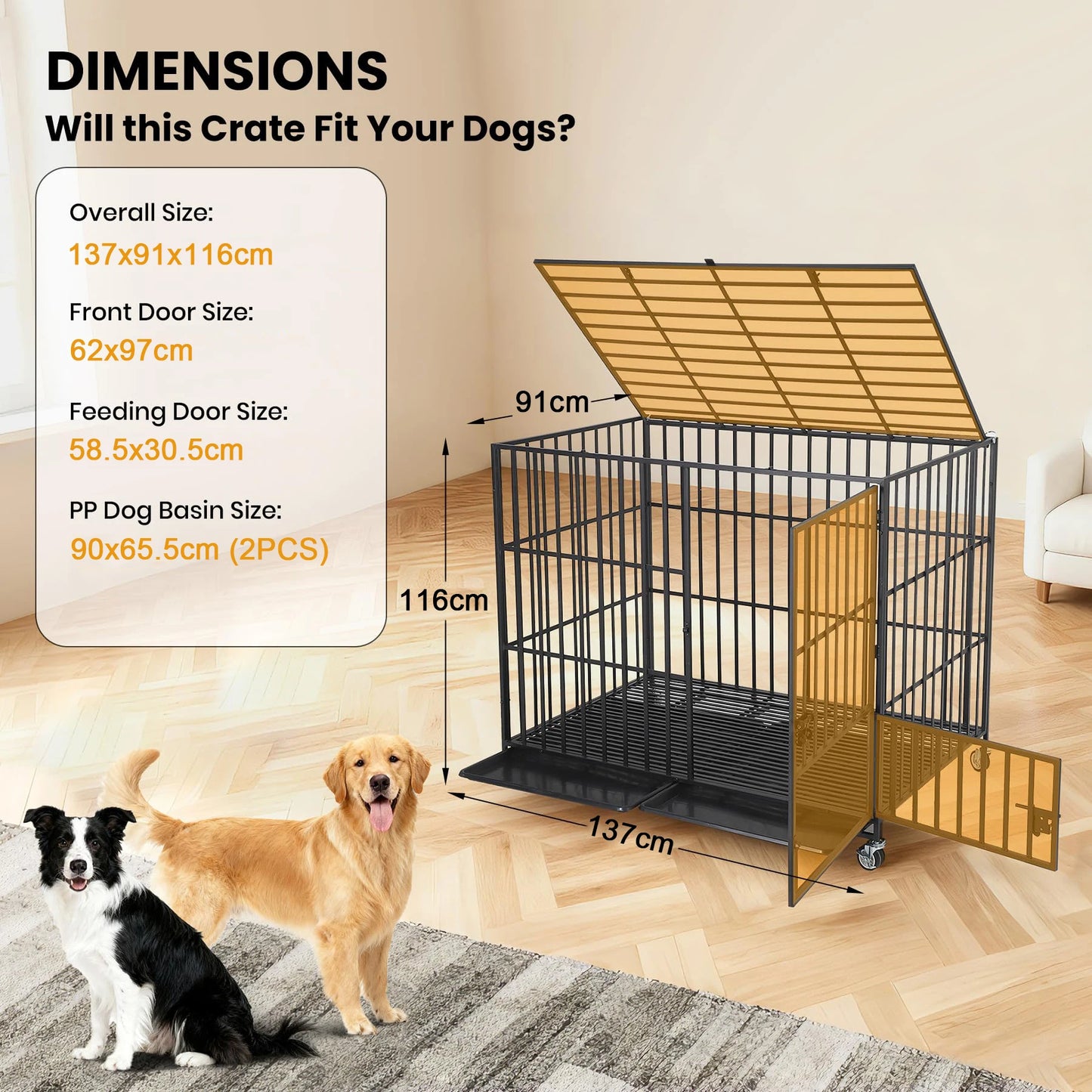 HiMISS Heavy Duty Escape Proof Metal Dog Crate 3 Doors