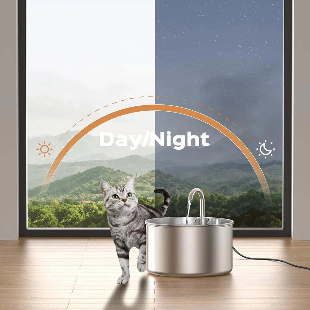 2.2L/74oz Stainless Steel Cat Water Fountain, Ultra Quiet 25dB Pet Water Fountain with Water Level Window, Continuous Circulating Water Bowl for Cats & Small Dogs