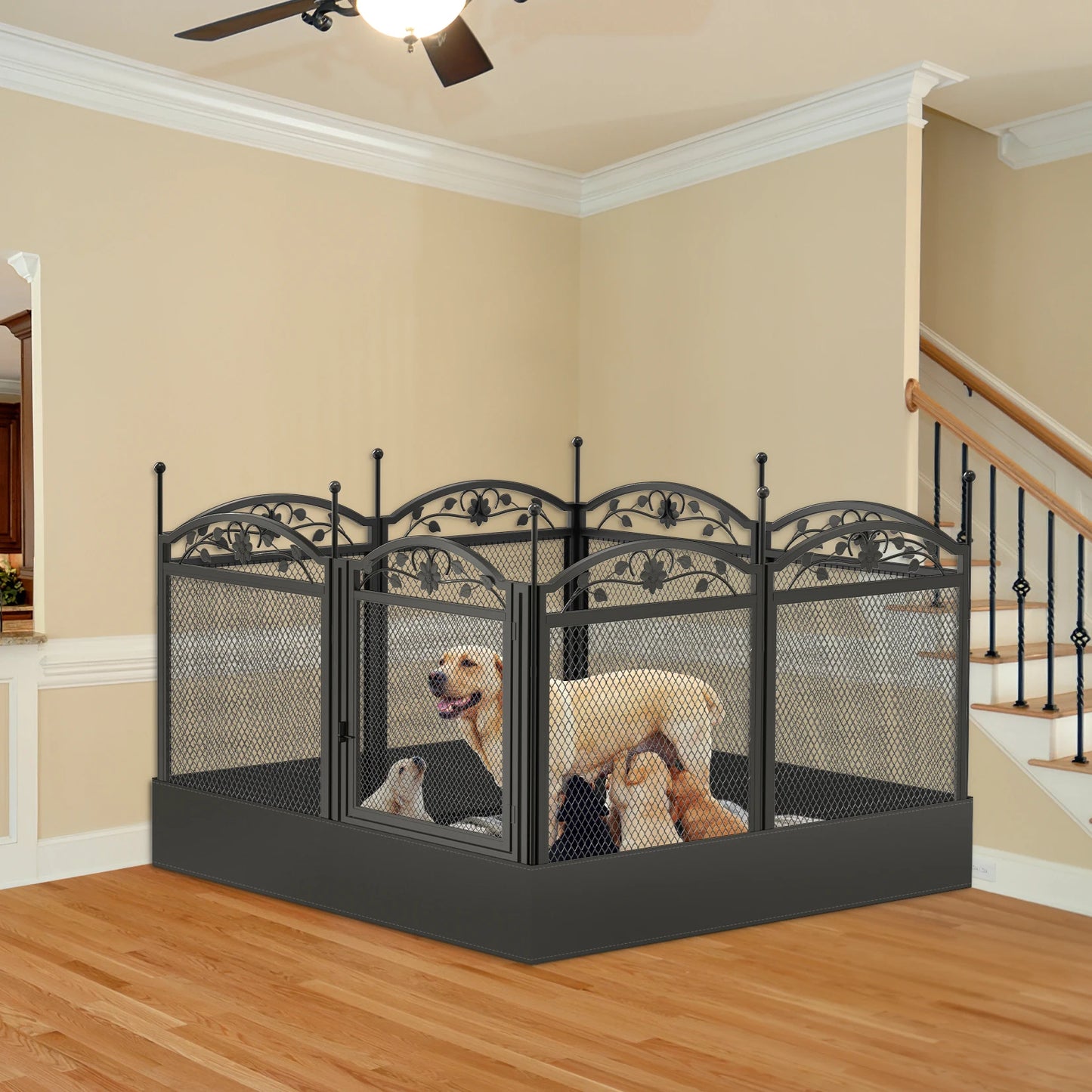 BINGOPAW Heavy Duty 8 Panel Dog Playpen Iron Fence Indoor Outdoor