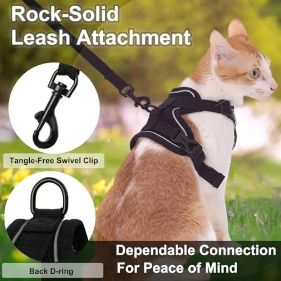 Cat Harness and Leash, Reflective Cat Harness Escape Proof for Walking, Adjustable Kitten Harness and Leash Set, 4 Buckles Easy