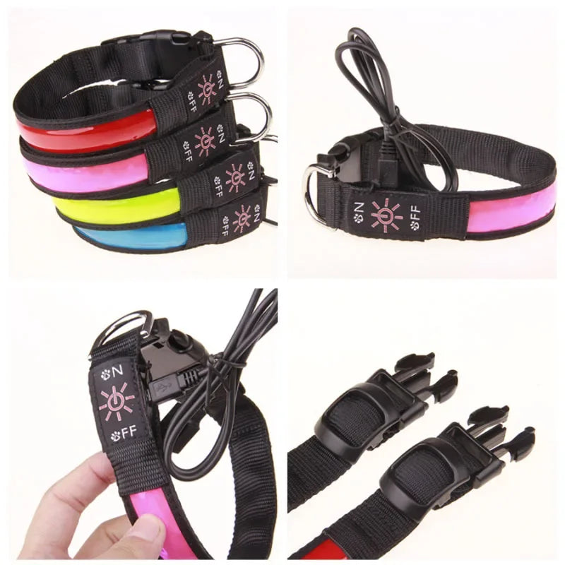 NONECN LED Glowing Dog Collar Adjustable USB Charging Nightlight