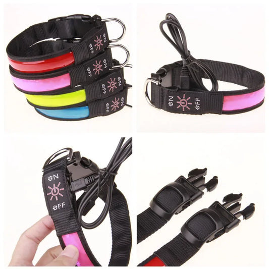 NONECN LED Glowing Dog Collar Adjustable USB Charging Nightlight