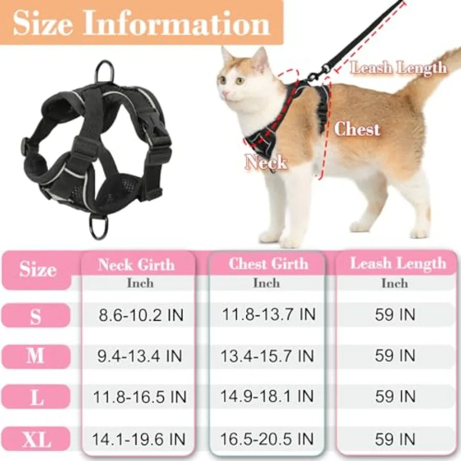 Cat Harness and Leash, Reflective Cat Harness Escape Proof for Walking, Adjustable Kitten Harness and Leash Set, 4 Buckles Easy