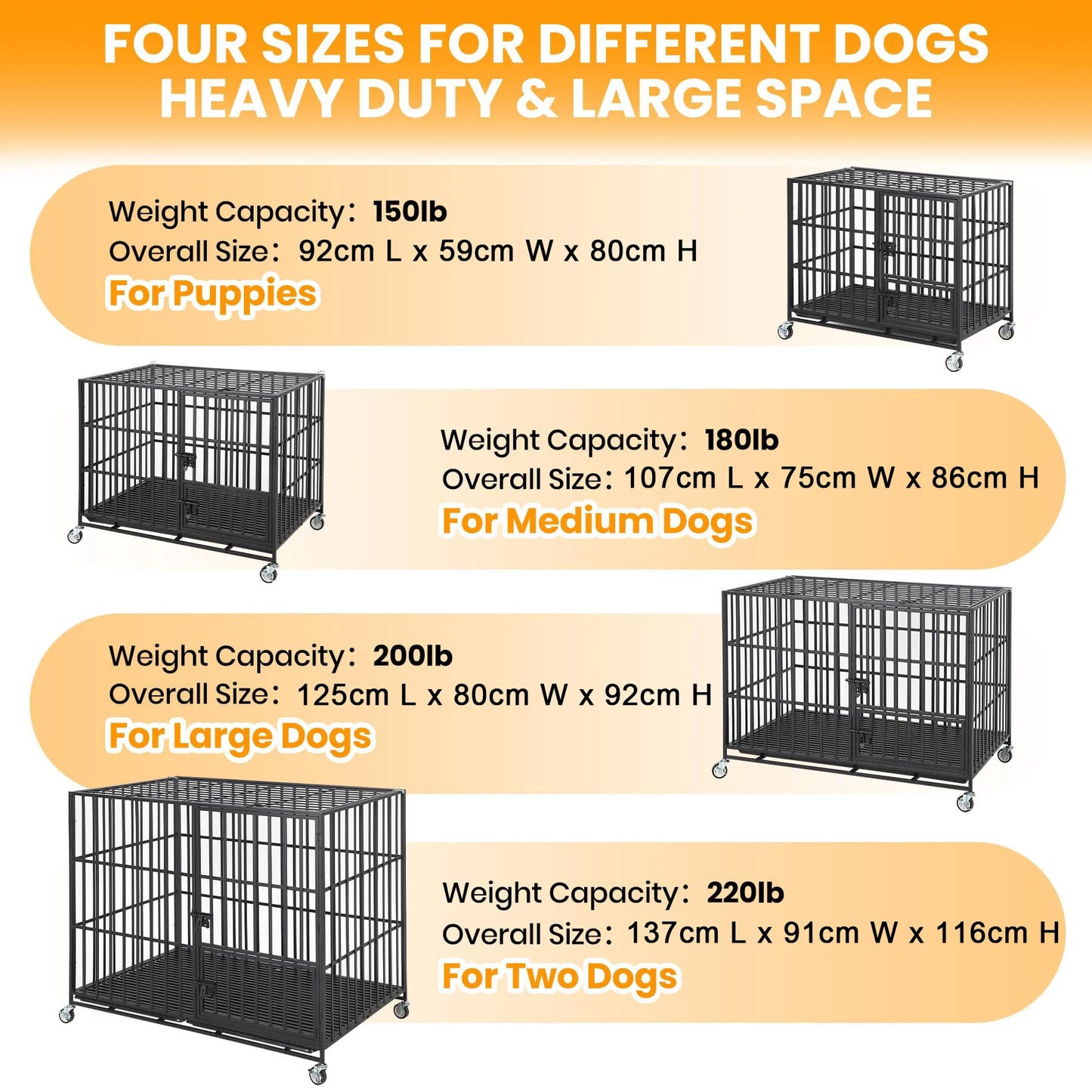 HiMISS Heavy Duty Escape Proof Metal Dog Crate 3 Doors