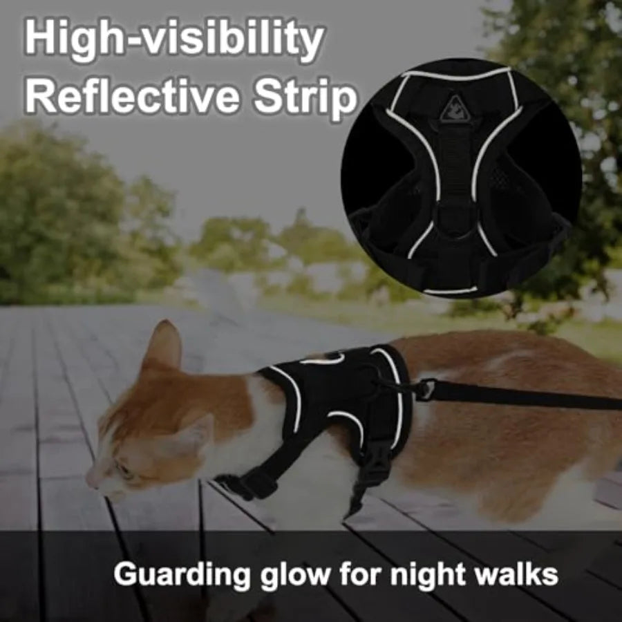 Cat Harness and Leash, Reflective Cat Harness Escape Proof for Walking, Adjustable Kitten Harness and Leash Set, 4 Buckles Easy