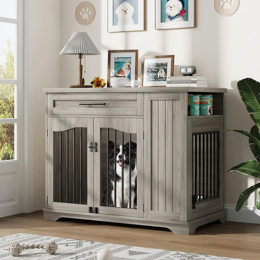 HiMISS Furniture Style Wooden Dog Crate Drawer Storage