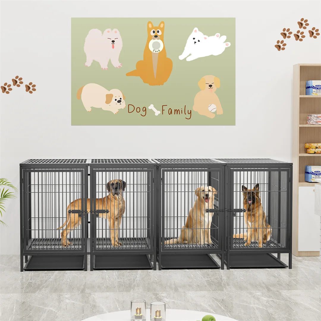 2-in-1 Heavy Duty Metal Dog Cage with Removable Divider,Pet Dog Crate Double Kennel for Two Dogs