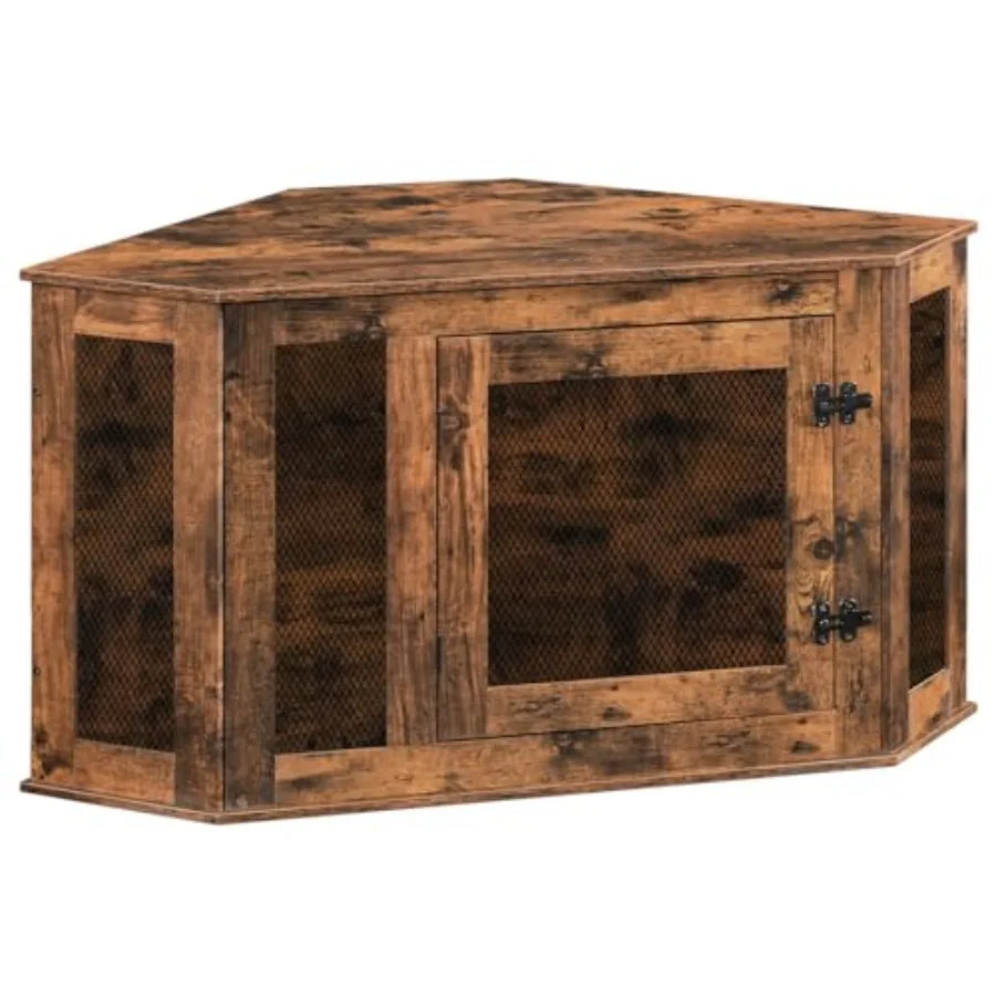 Corner Dog Crate Furniture, Wooden Dog Kennel End Table, Decorative Pet Crate Indoor Use, Furniture Style Dog House for Small M