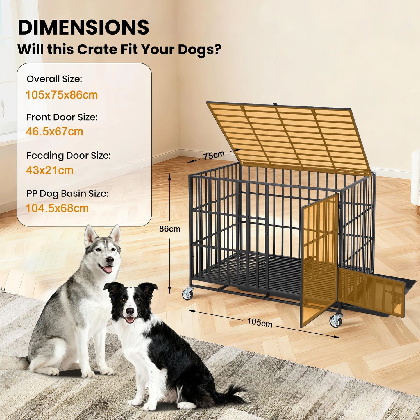 HiMISS Heavy Duty Escape Proof Metal Dog Crate 3 Doors