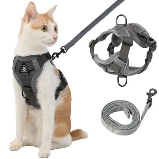 Cat Harness and Leash, Reflective Cat Harness Escape Proof for Walking, Adjustable Kitten Harness and Leash Set, 4 Buckles Easy