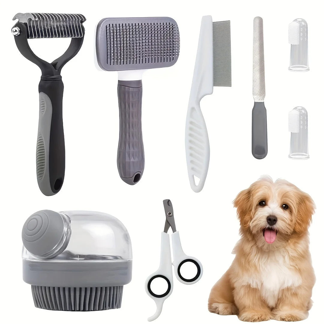 Dog Grooming Kit 8 Pieces Self Cleaning Set With Nail Clippers And File