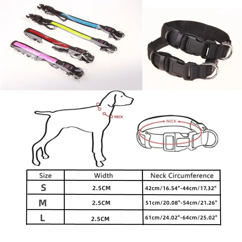 NONECN LED Glowing Dog Collar Adjustable USB Charging Nightlight