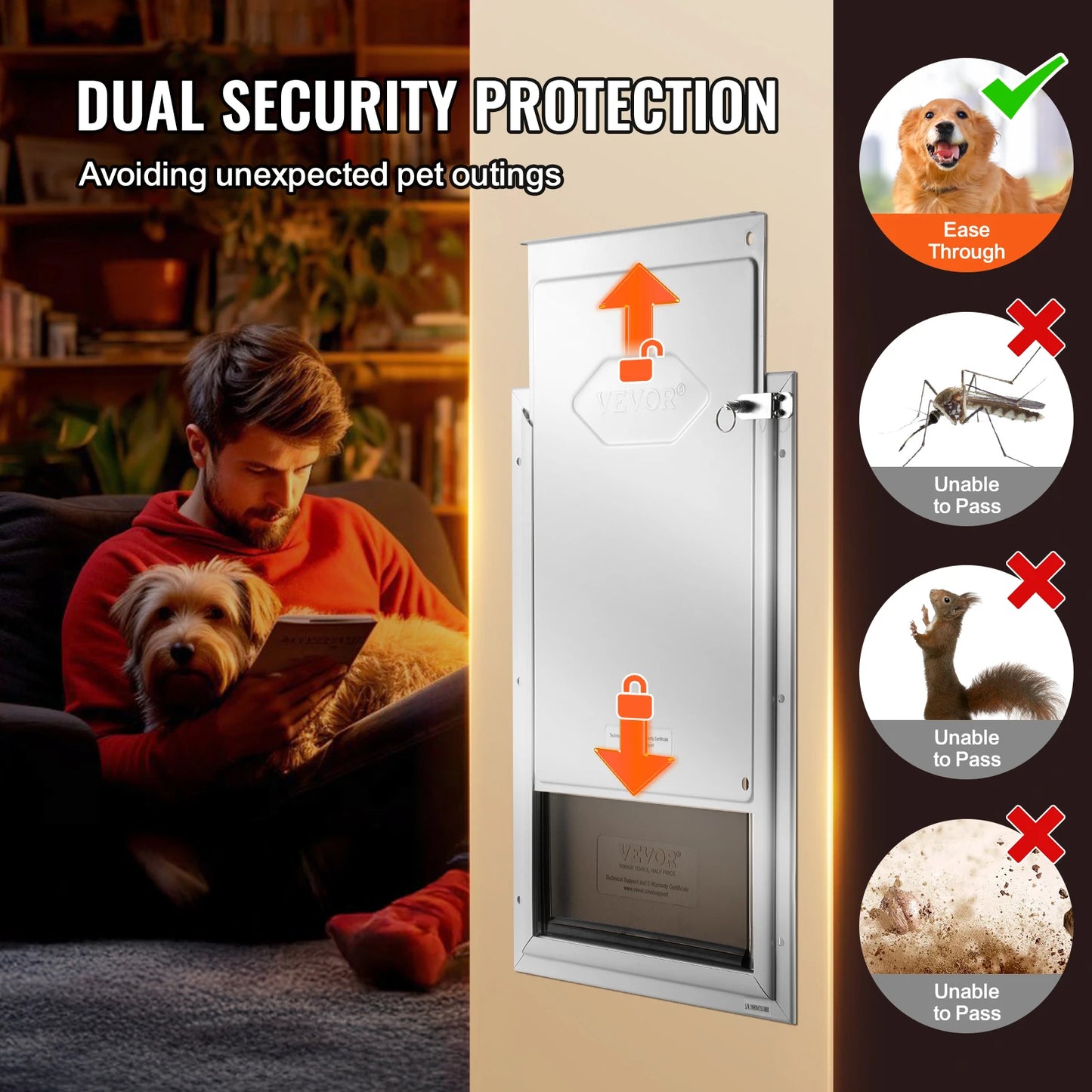 SucceBuy Pet Door Aluminum Frame With Lock And Flap Weatherproof