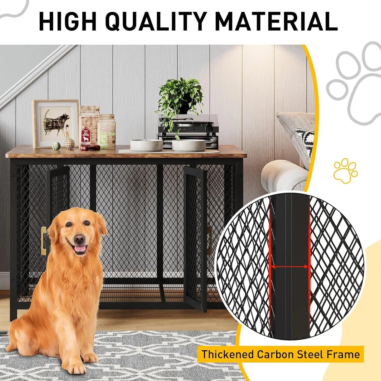 48 Inch Large Dog Crate Furniture with Top Access Door,Heavy Duty Wooden Pet Cage for Medium to Large Dogs Up to 110 Lbs
