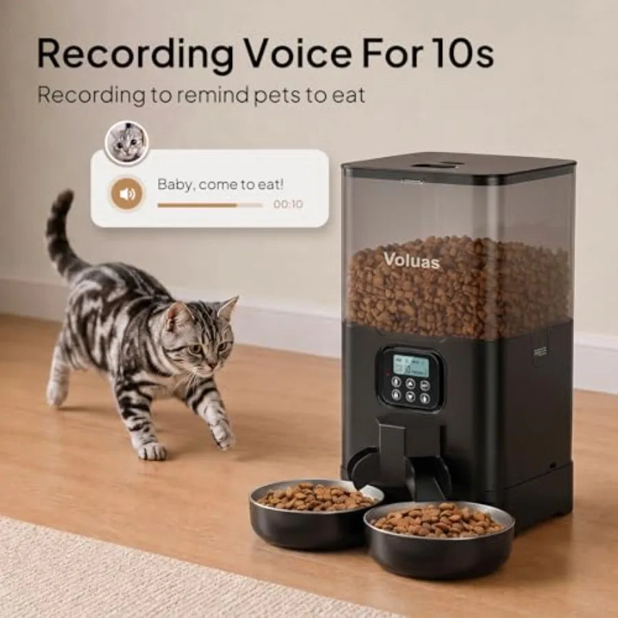 Automatic Cat Feeder for Two Cats, Double Pet Feeder with 2 Stainless Steel Bowls, Timed Cat Feeders with Memory Function