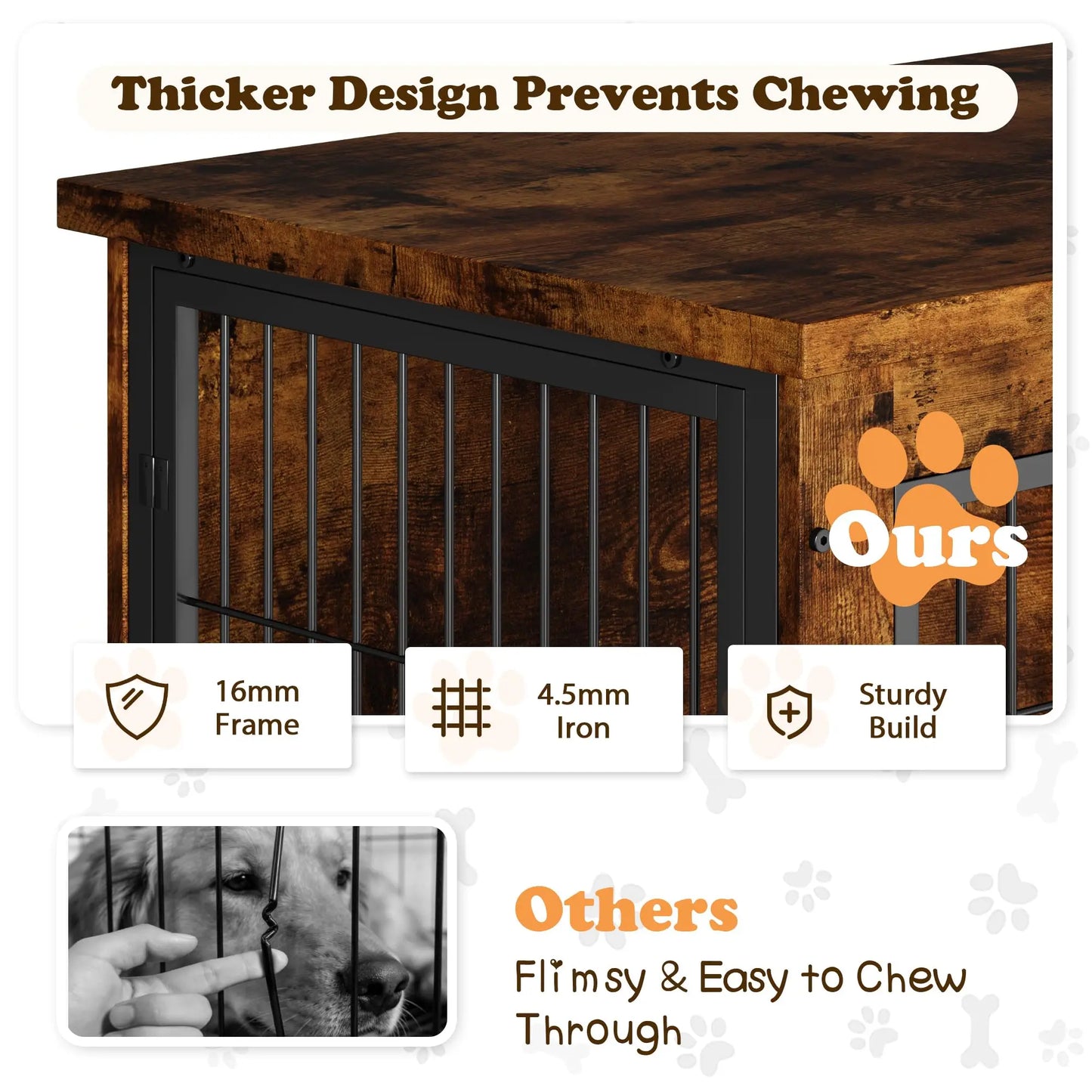 Wooden Dog Crate Furniture With Thick Cushion And Double Door Side Table