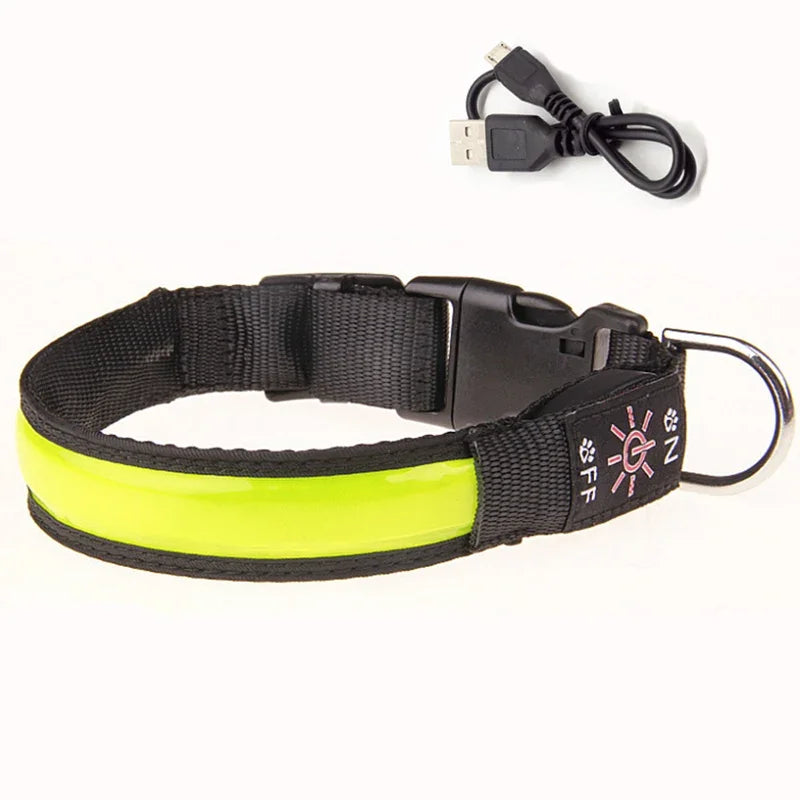 NONECN LED Glowing Dog Collar Adjustable USB Charging Nightlight