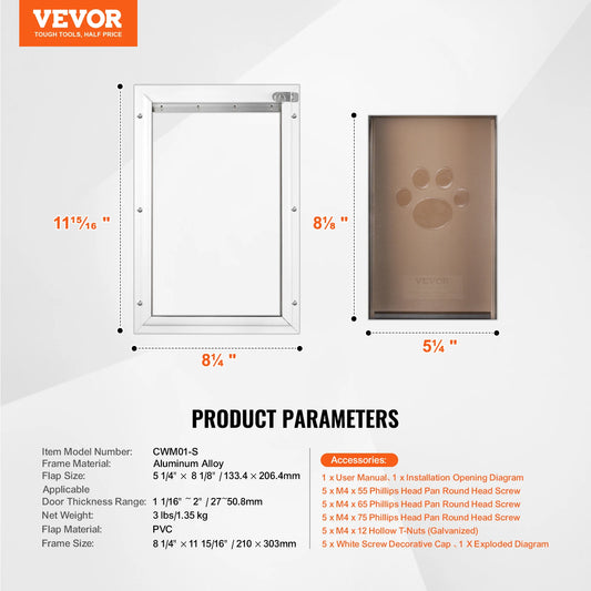 SucceBuy Pet Door Aluminum Frame With Lock And Flap Weatherproof