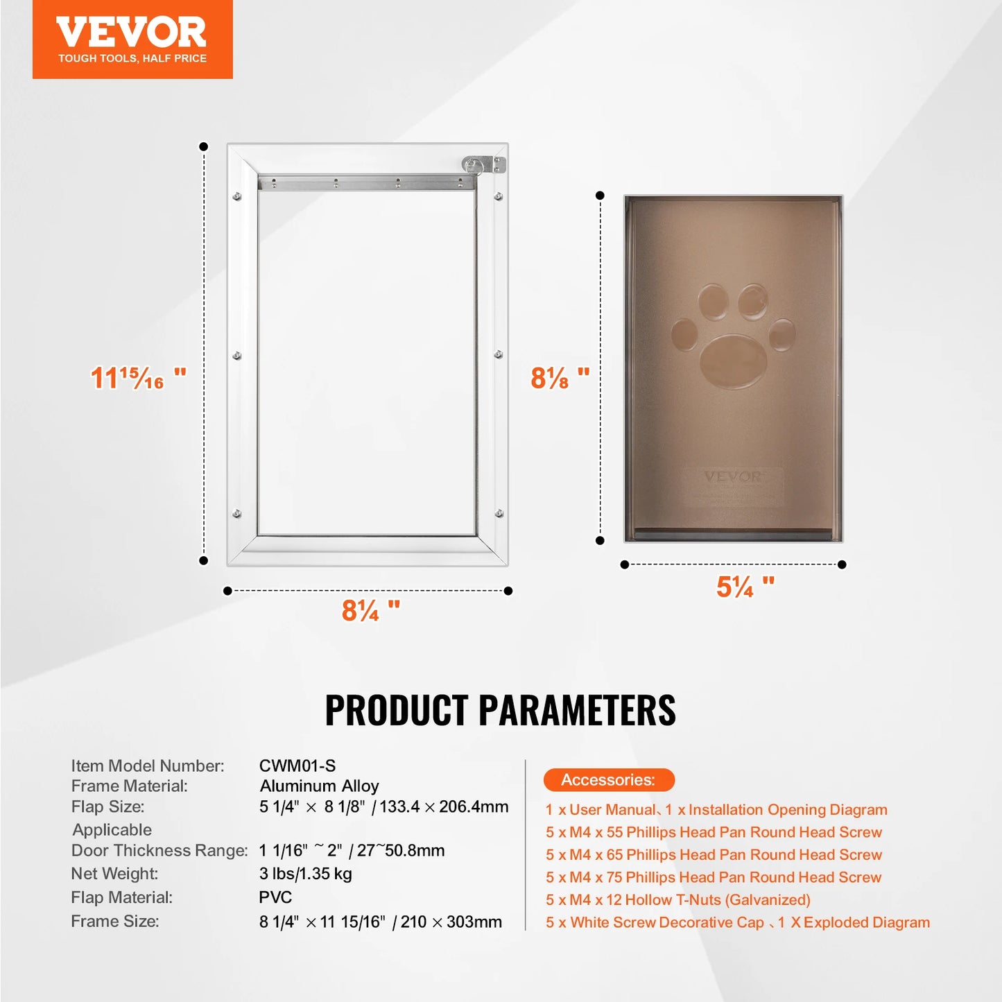 NONEDog Door Aluminum Frame Pet Door With Lock And Flap System