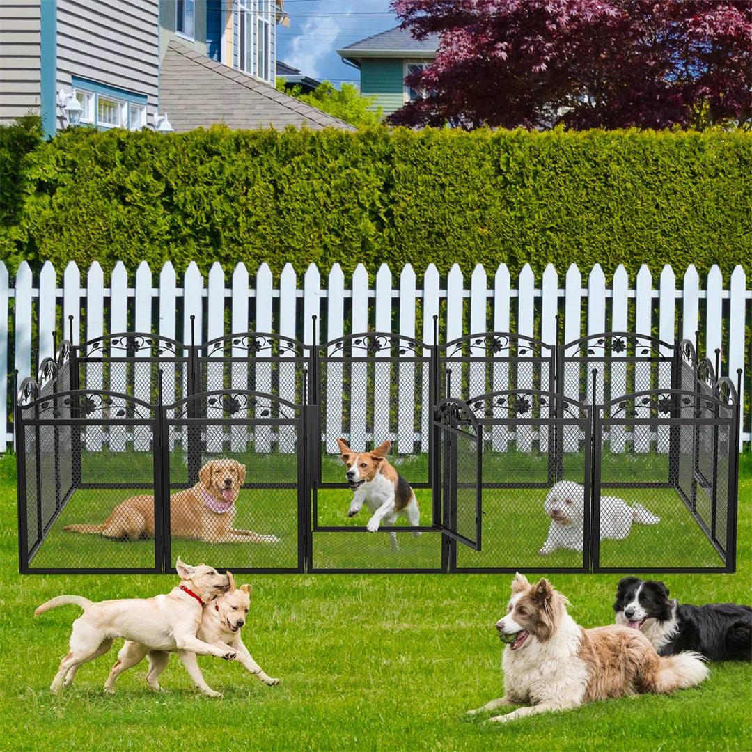 BINGOPAW Heavy Duty 8 Panel Dog Playpen Iron Fence Indoor Outdoor
