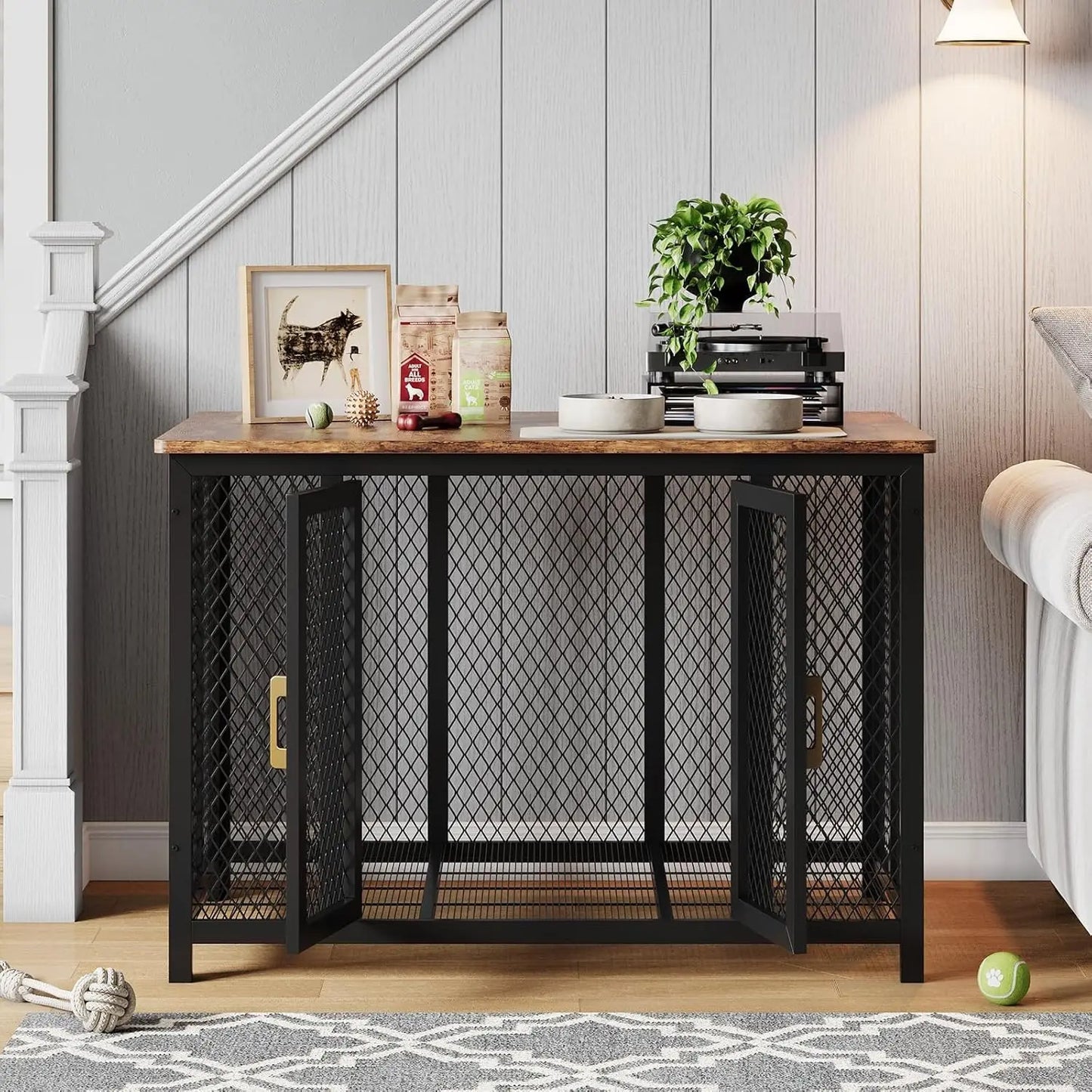 48 Inch Large Dog Crate Furniture with Top Access Door,Heavy Duty Wooden Pet Cage for Medium to Large Dogs Up to 110 Lbs