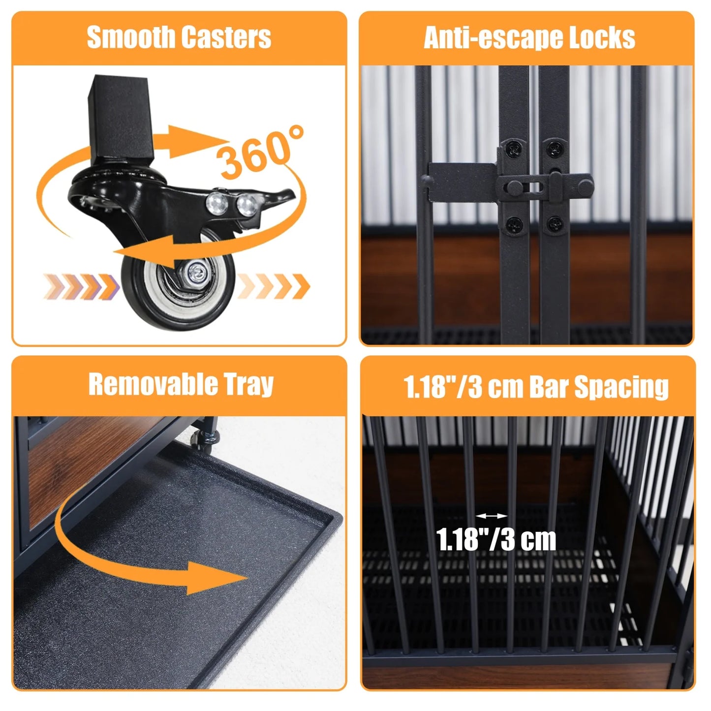Heavy Duty Dog Crate Cage Kennel Removable Tray Rolling Pet Cat Kitten Whelping Cage on Wheels for Homes Cat Boarding Pet Shops Stackable 2 in 1