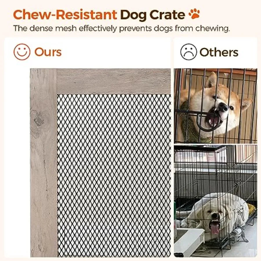 Corner Dog Crate Furniture, Wooden Dog Kennel End Table, Decorative Pet Crate Indoor Use, Furniture Style Dog House for Small M
