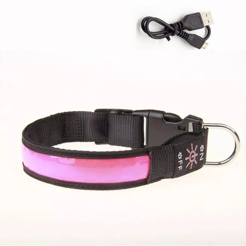 NONECN LED Glowing Dog Collar Adjustable USB Charging Nightlight