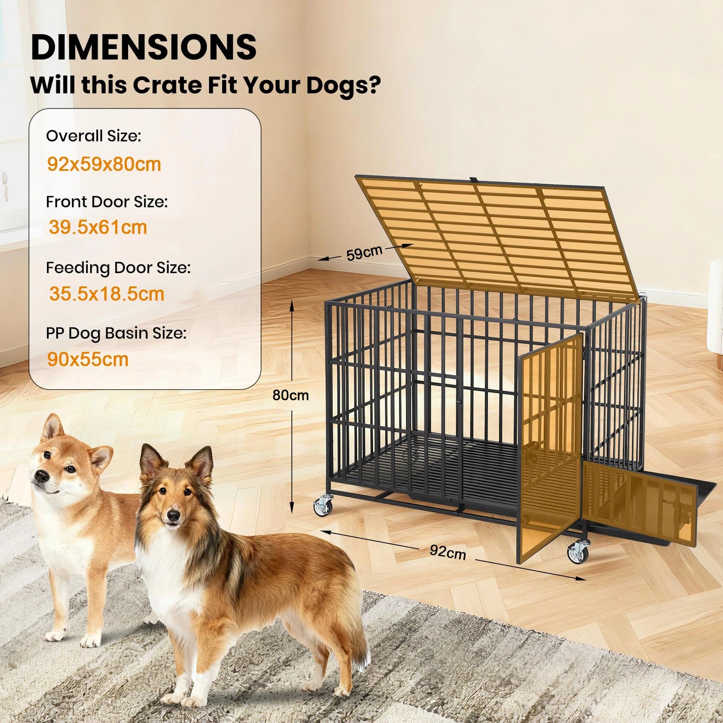 HiMISS Heavy Duty Escape Proof Metal Dog Crate 3 Doors